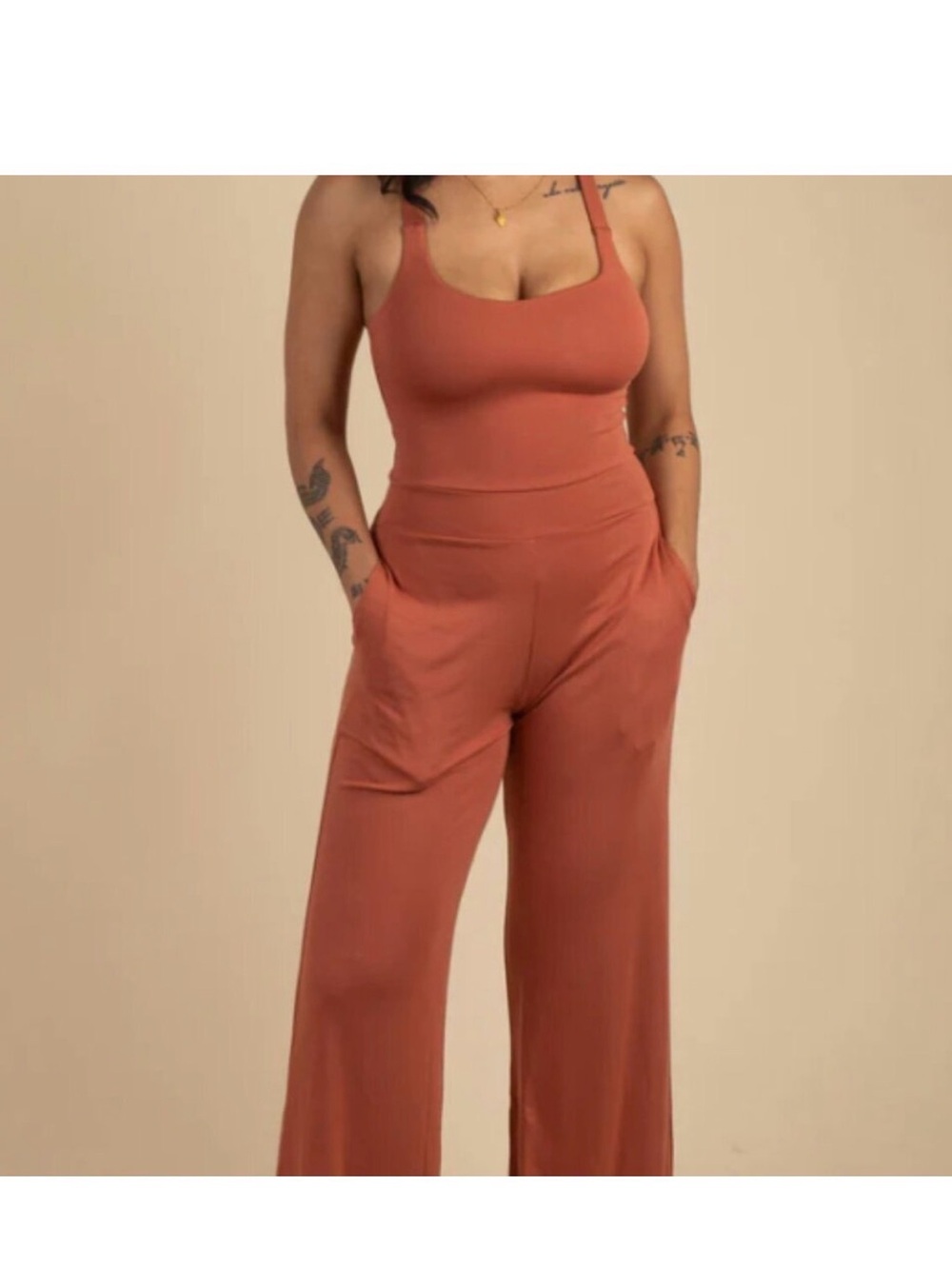 Sleek Black Scoop-Neck Wide-Leg Jumpsuit - Picture 5 of 6
